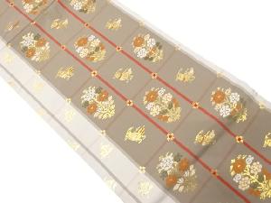 格子に花鳥模様織り出し名古屋帯